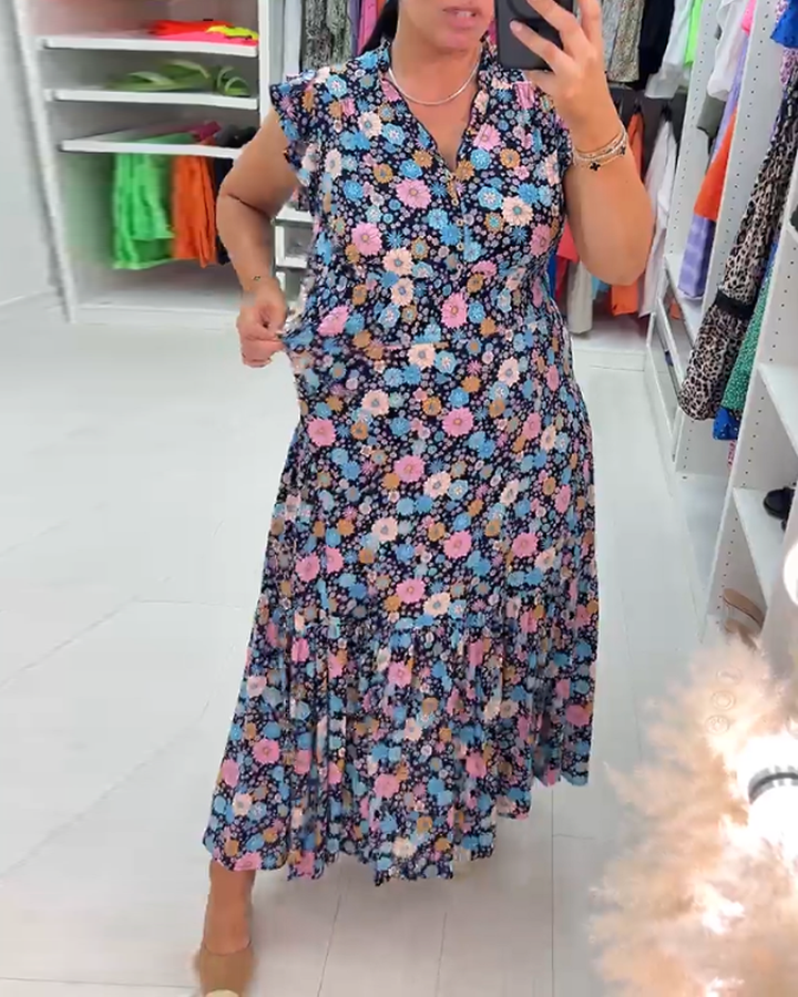 V-neck floral print sleeveless dress