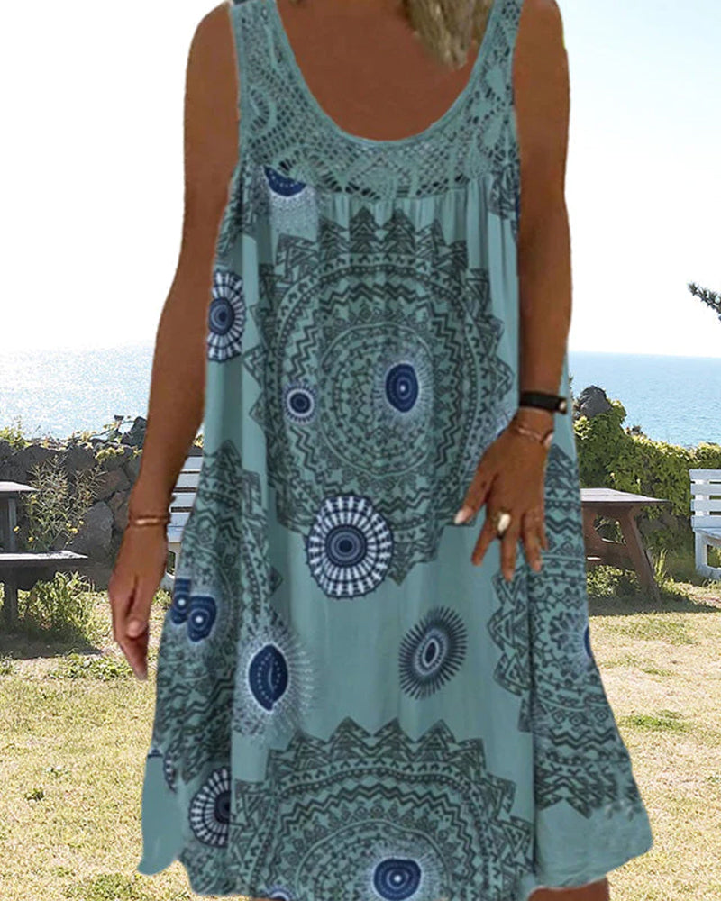 Women summer o-neck sleeveless print dress
