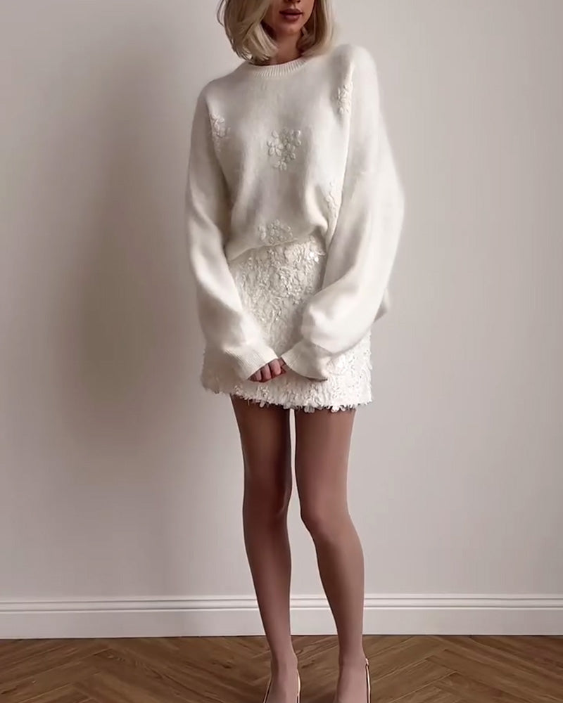 Casual Round Neck Long Sleeve Solid Color Sweater