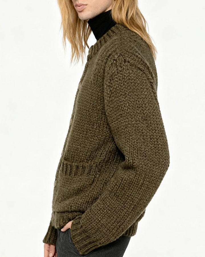 Long-Sleeved Solid Color Cardigan