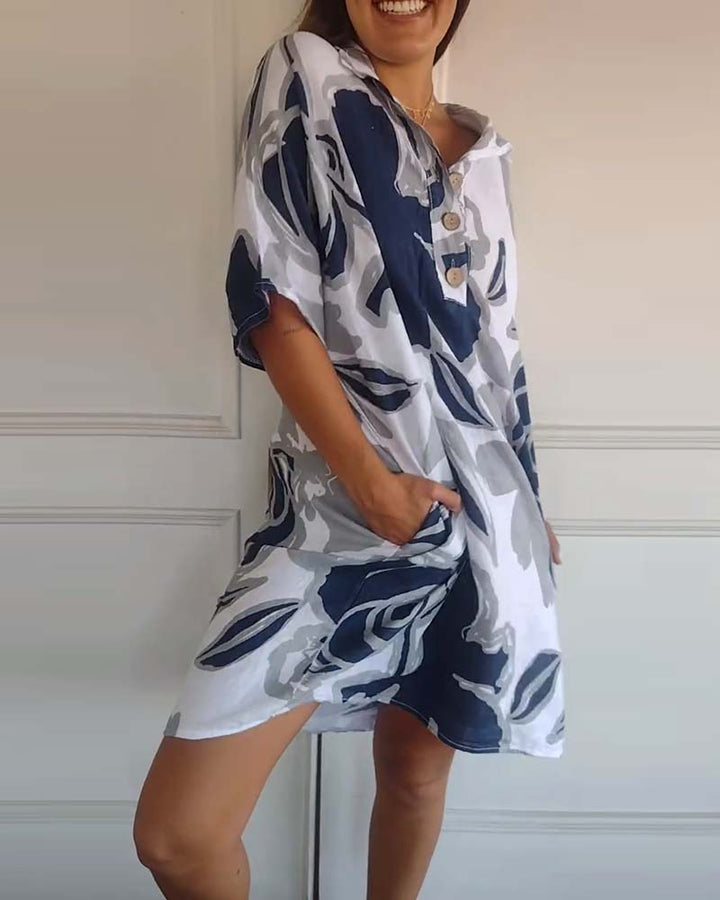 Floral print lapel pocket dress