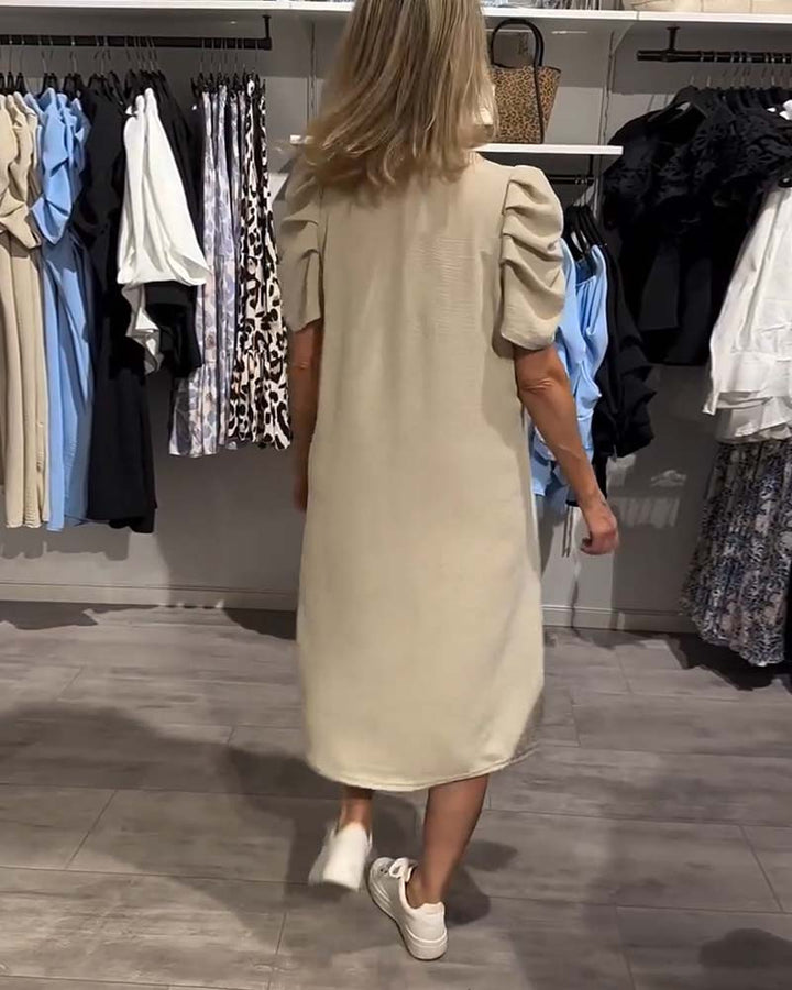 Puff Sleeve V-Neck Temperament Dress