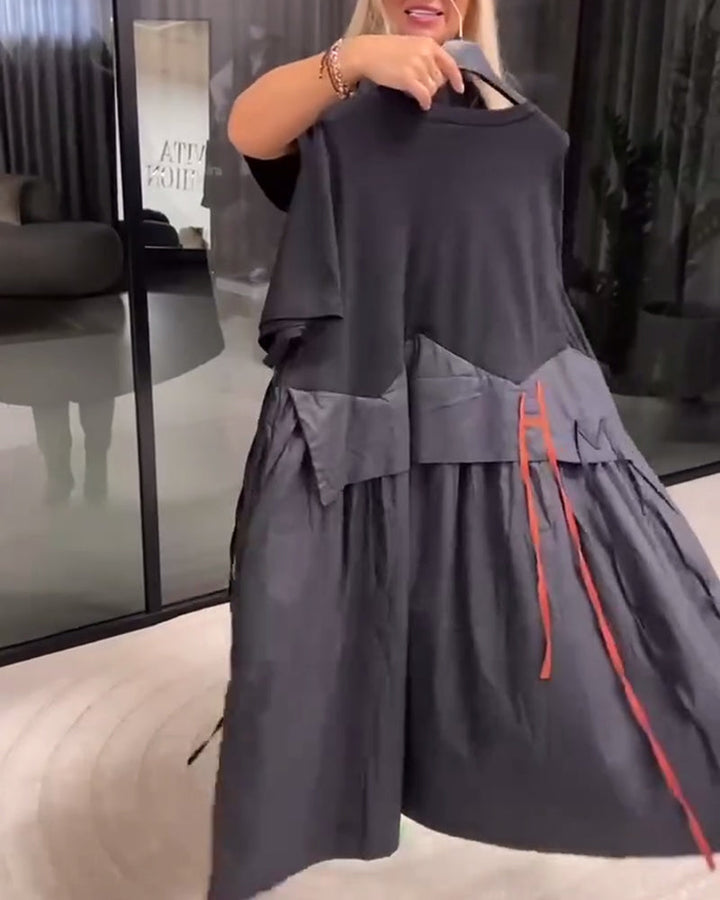 Ribbon Stitching Fake Two-Piece Dress