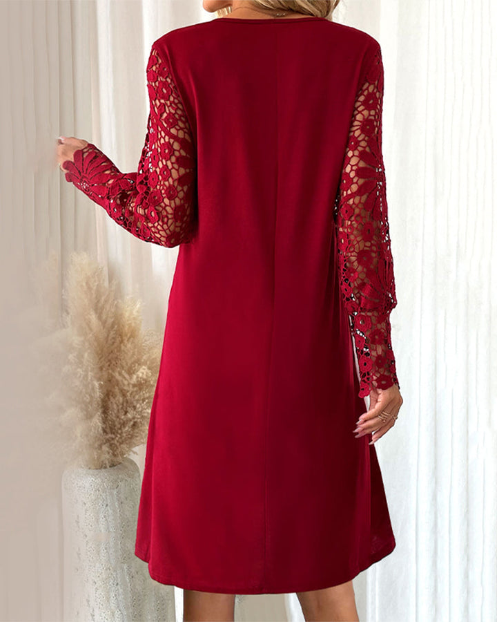 Pleated lace sleeve dress