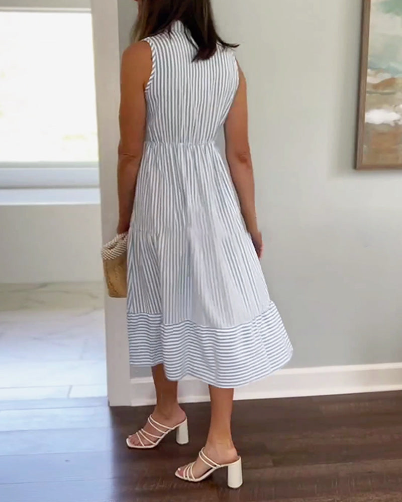 Pinstripe print sleeveless button dress
