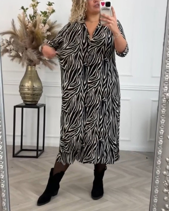 Zebra print lapel casual dress