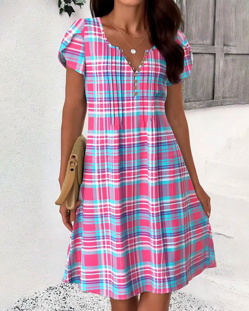 Puff Sleeve Plaid Dress