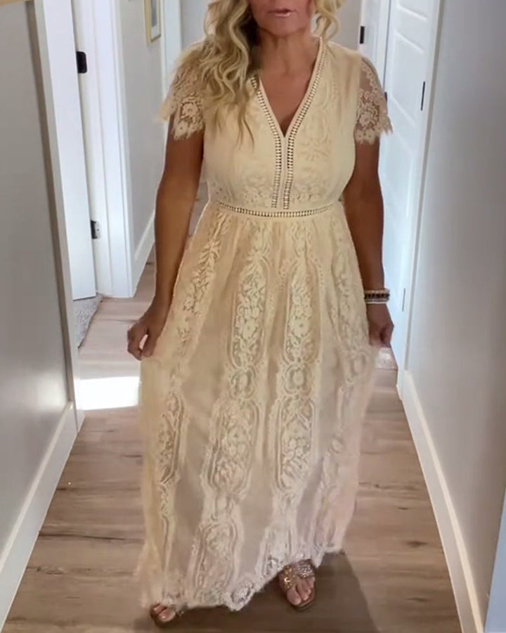 V-Neck Elegant Lace Waist Dress
