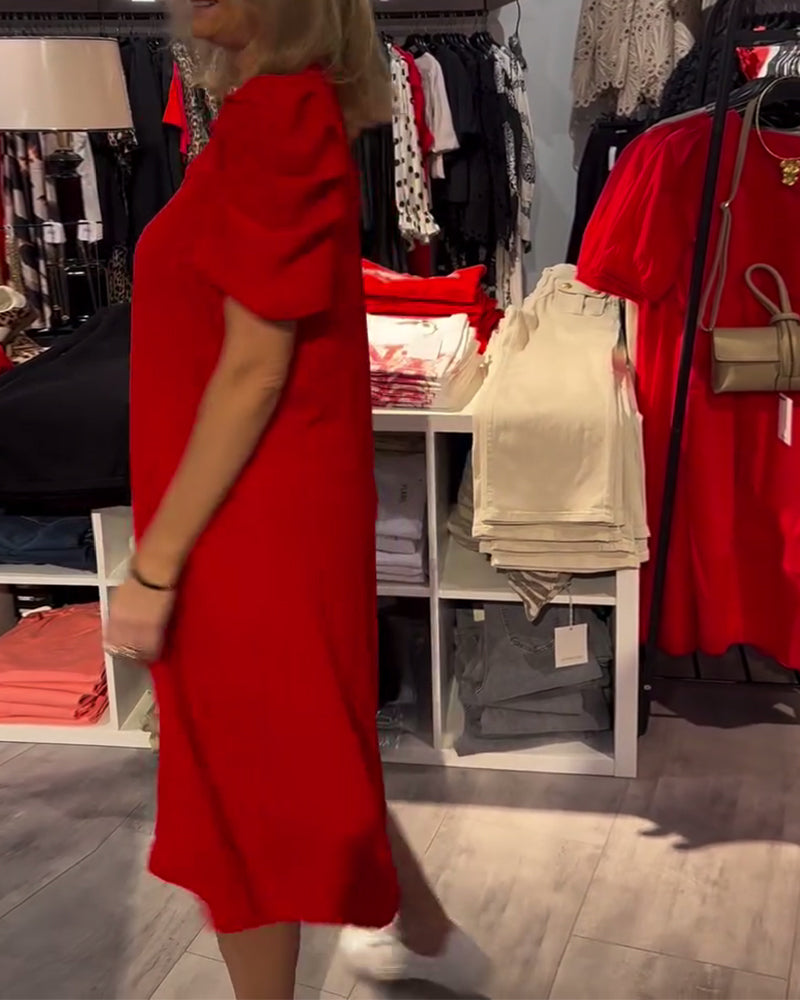 Puff Sleeve V-Neck Temperament Dress