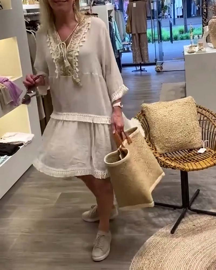 Lace V-neck fringe casual dress
