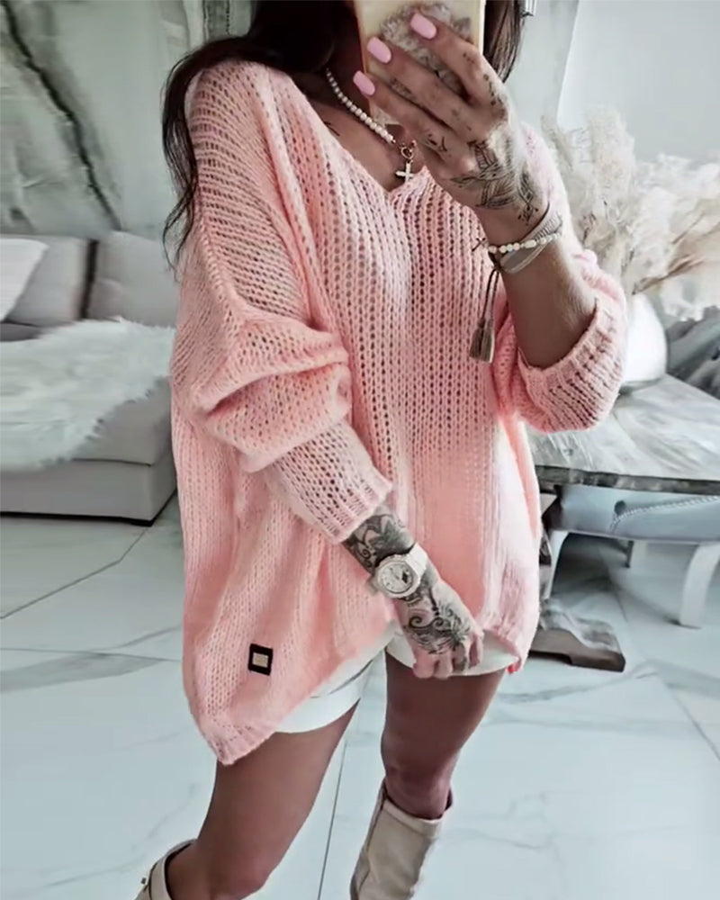 V-Neck Sexy Hollow Out Jumper