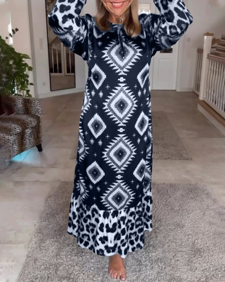 Long Sleeve Geometric Print Dress