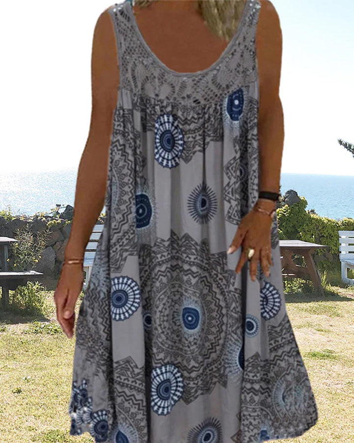 Women summer o-neck sleeveless print dress