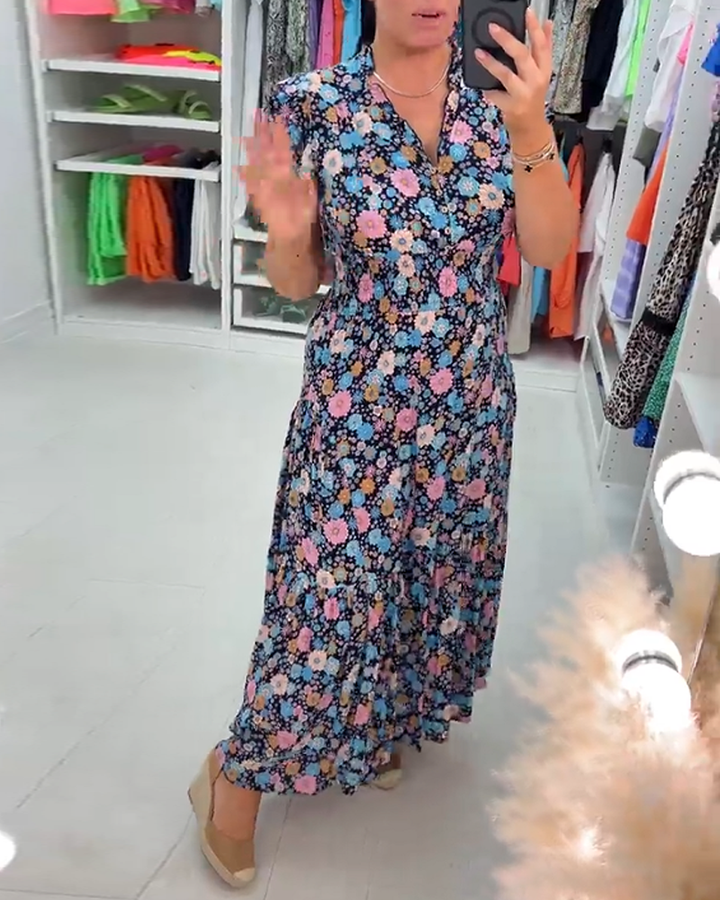 V-neck floral print sleeveless dress