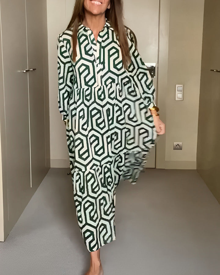 Geometric Print Nine Points Sleeve Dress