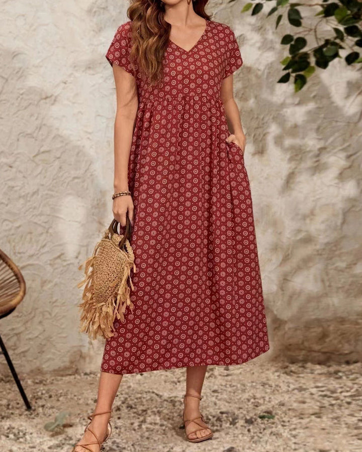 V neck short sleeve long dress