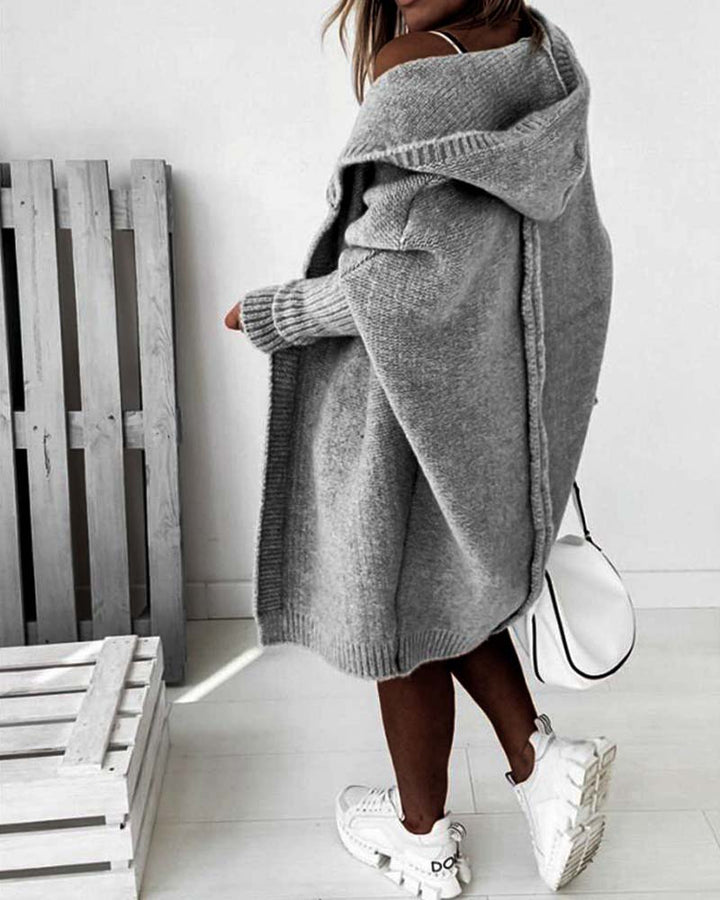 Simple solid color bat hooded cardigan