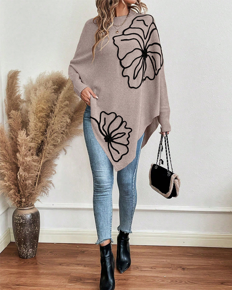 Batwing Sleeve Floral Loose Sweater