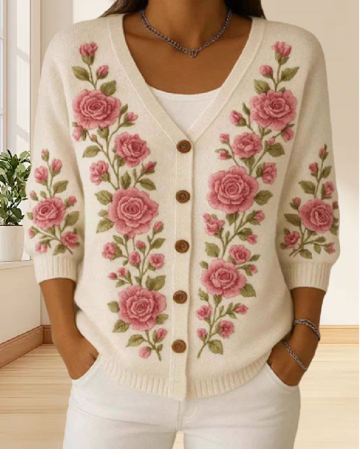 V-Neck Jacquard Cardigan Sweater