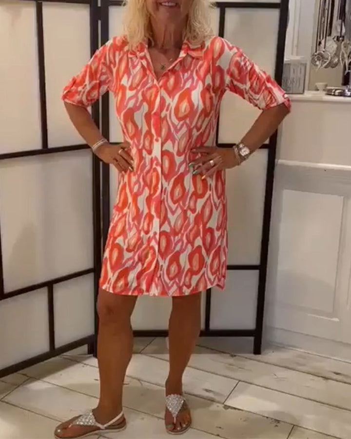 Center Sleeve Lapel Button Down Dress