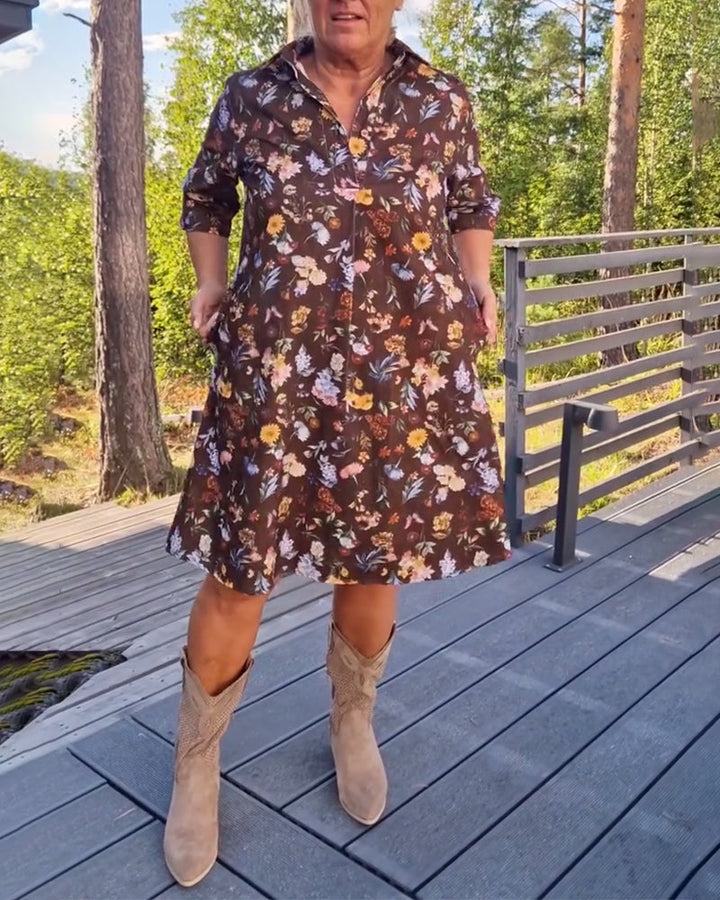 Floral Lapel Printed Shift Dress