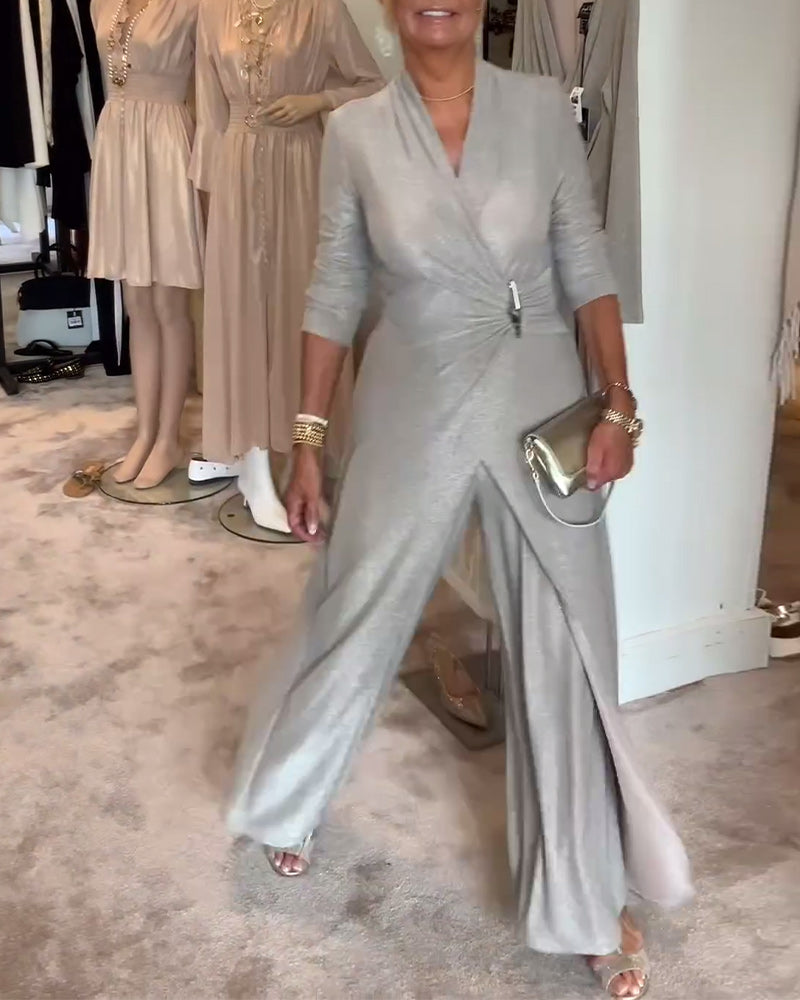 Elegant pleated solid color jumpsuit