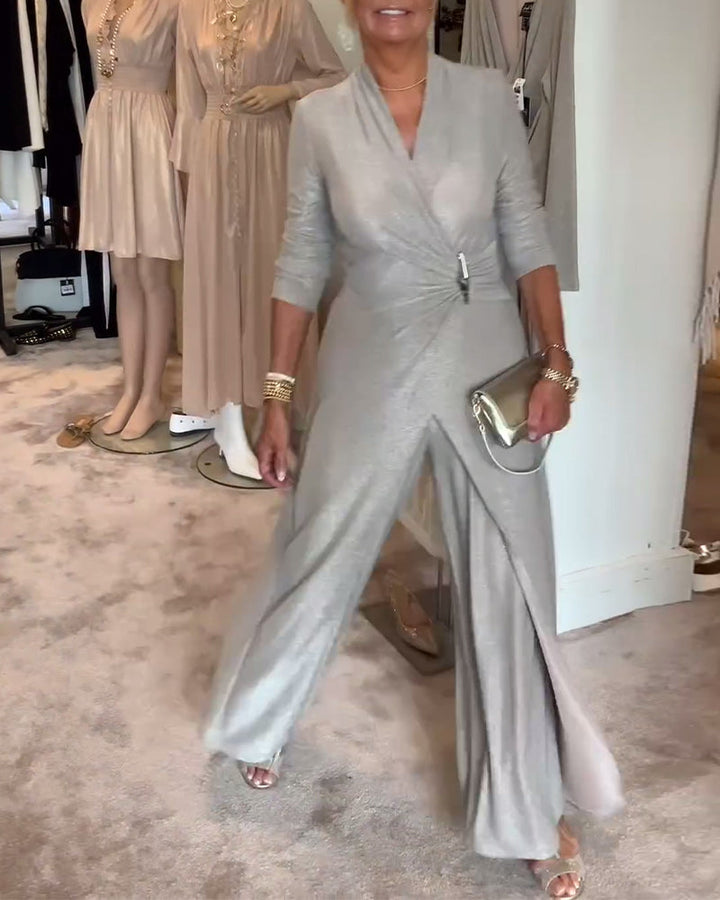Elegant pleated solid color jumpsuit