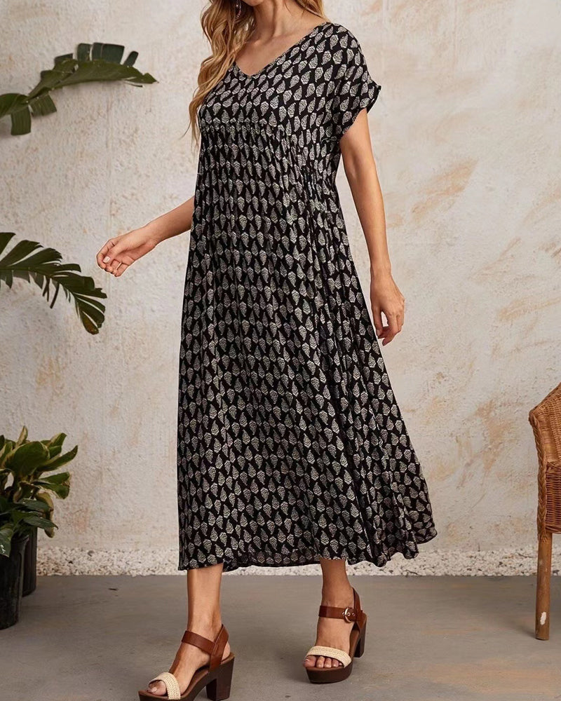 V neck short sleeve long dress