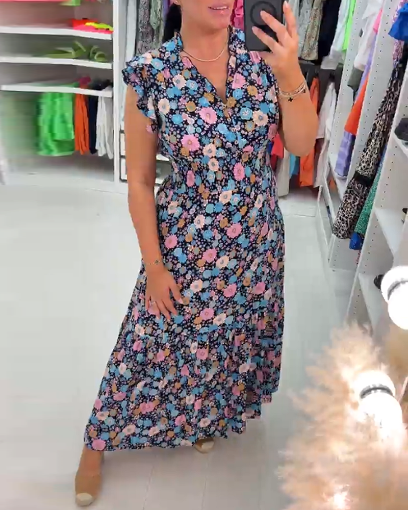 V-neck floral print sleeveless dress