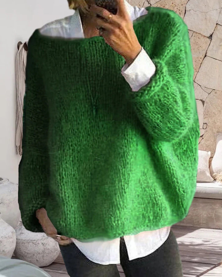 Round neck solid color sweater