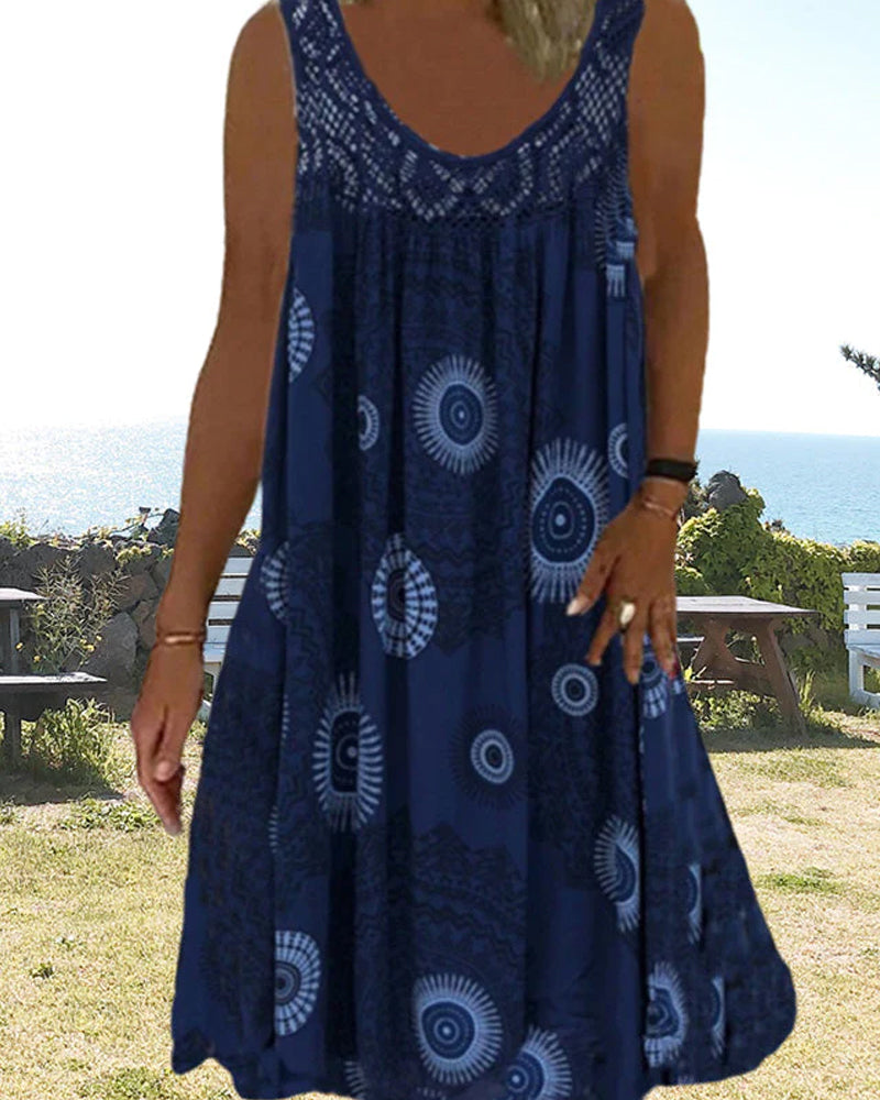 Women summer o-neck sleeveless print dress