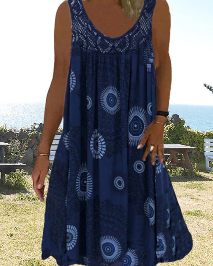 Women summer o-neck sleeveless print dress