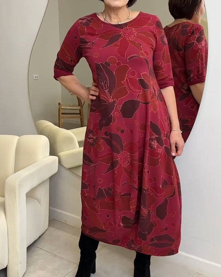 Round neck floral print casual dress