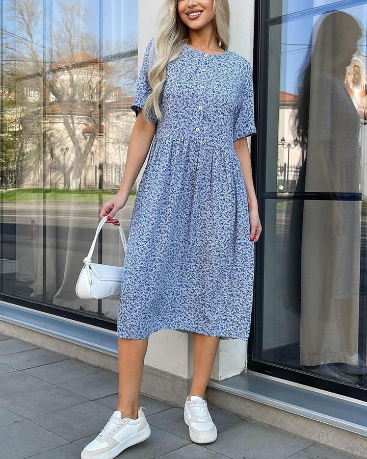 Mid-sleeve button floral dress