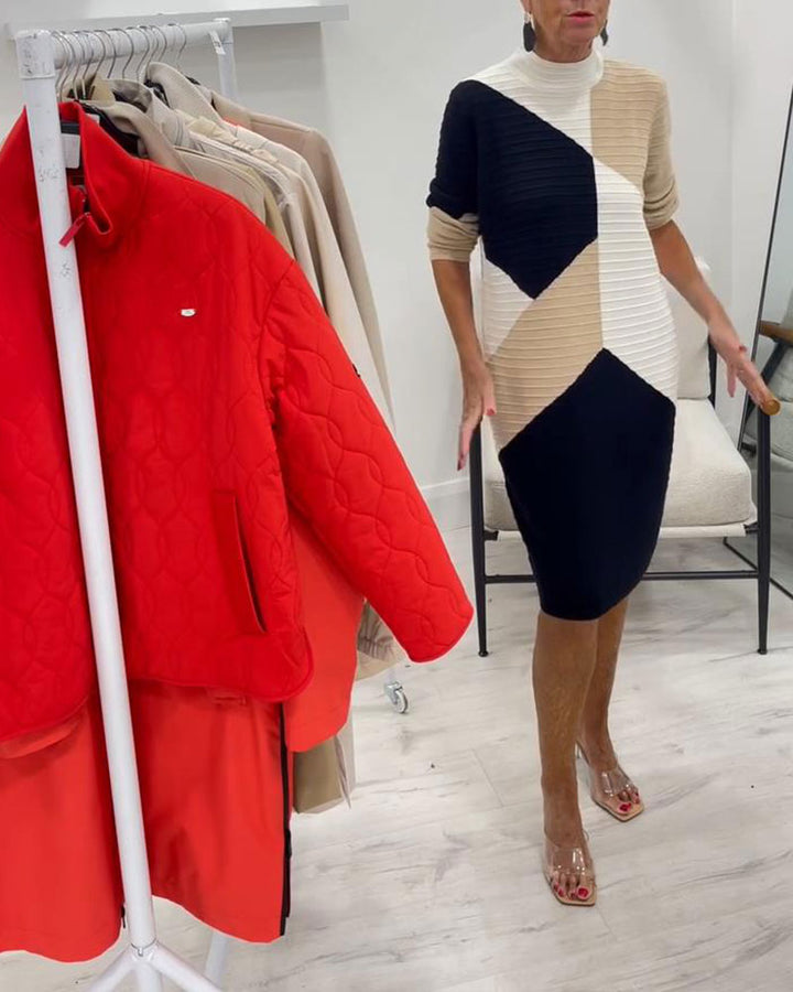 High-Neck Color-Block Sweater Dress