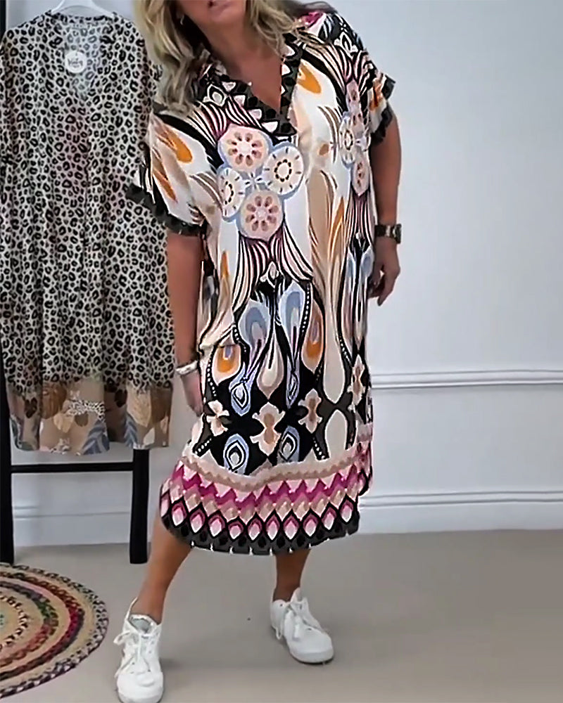 Boho Printed Straight Short-Sleeved Dress