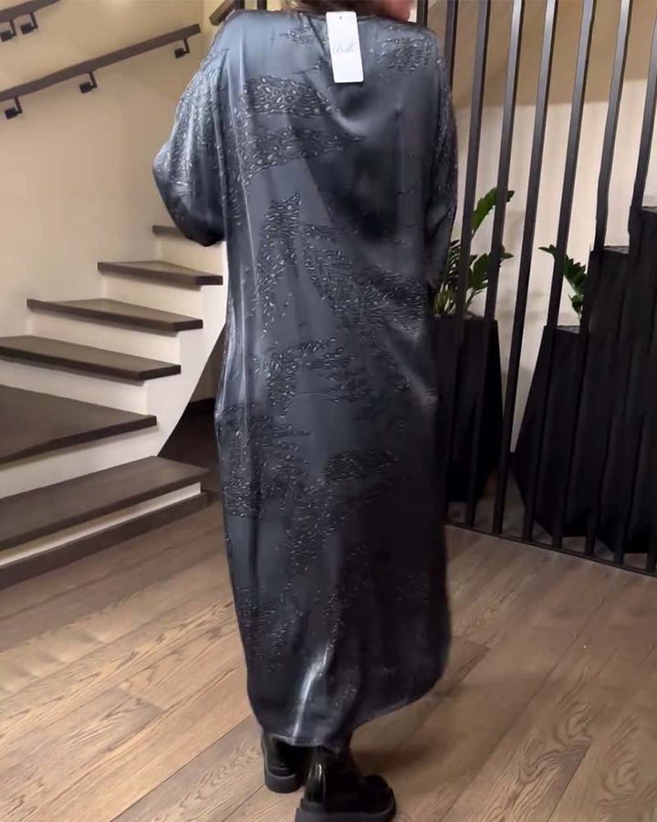 Long Sleeve Printed Straight Dress