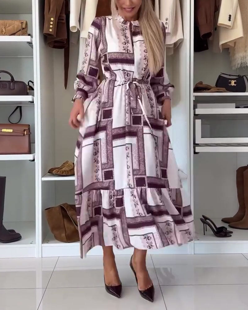 Elegant Printed Long-Sleeved Dress