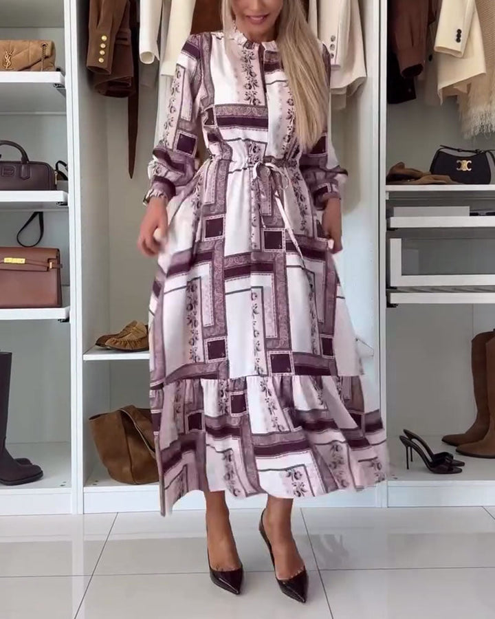 Elegant Printed Long-Sleeved Dress