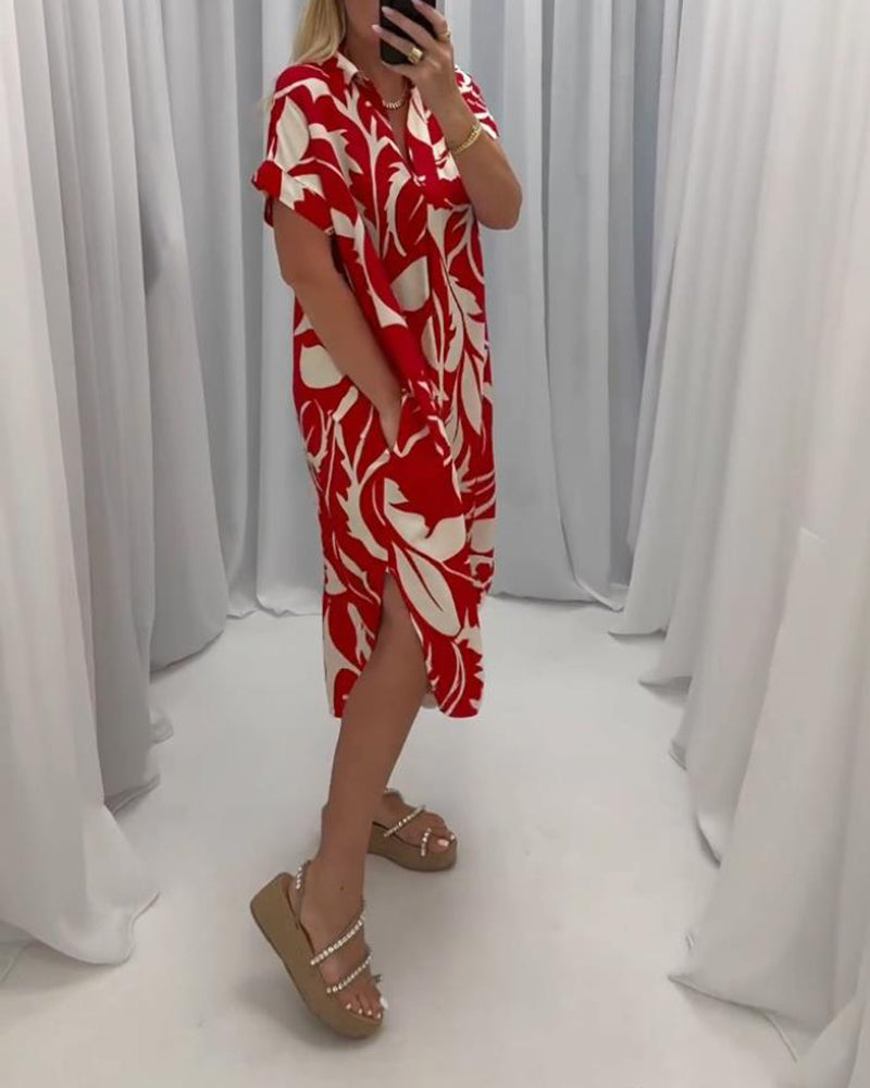 Contrast print slit casual dress