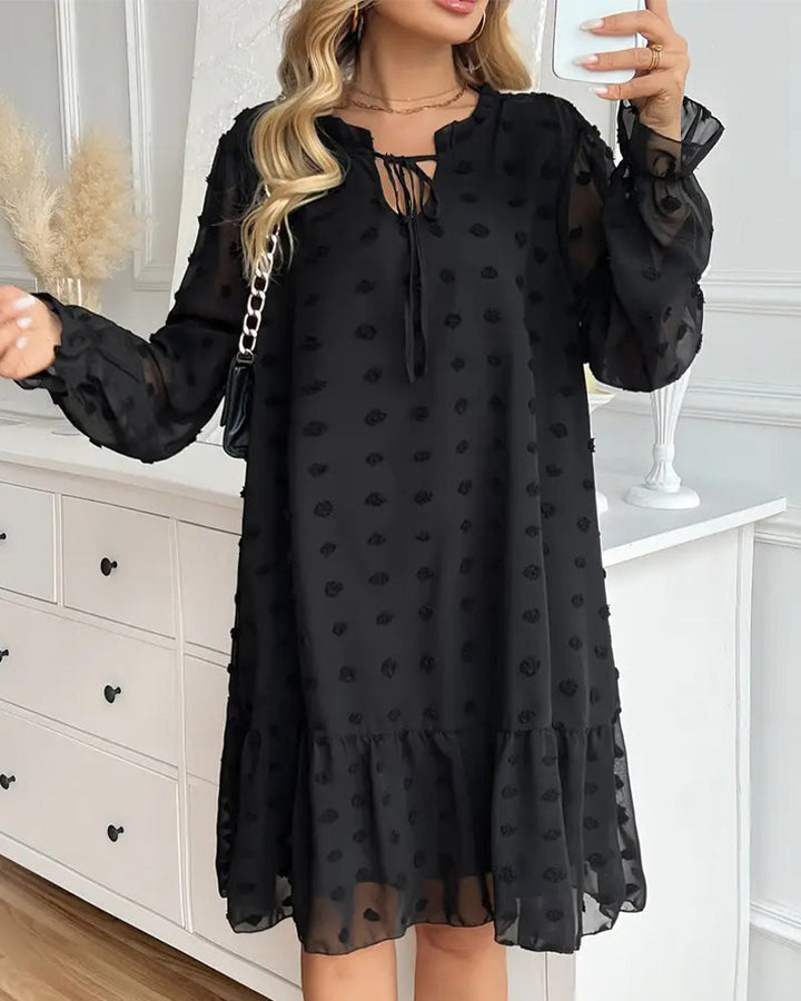Tie Jacquard Ruffled Lace Dress