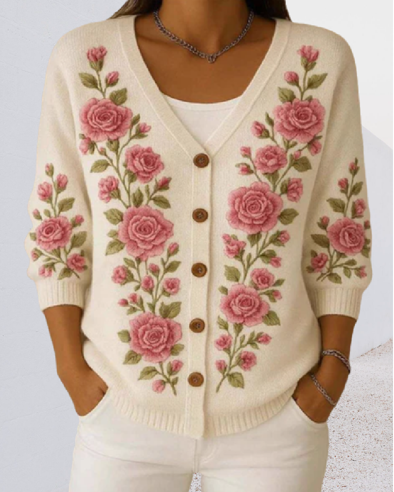 V-Neck Jacquard Cardigan Sweater