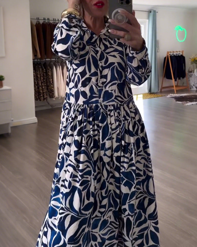 Long-Sleeved Leaf Print Dress