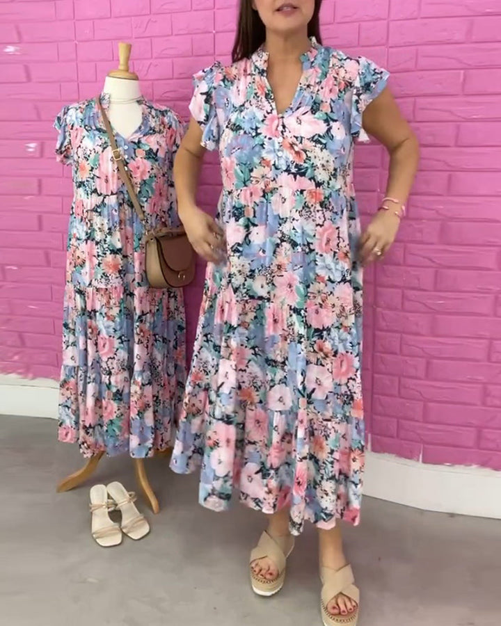 Floral print V-neck casual short-sleeved dress