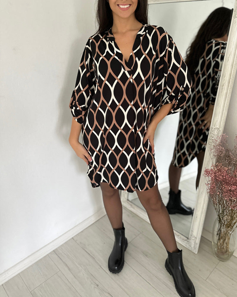 Retro rhombus print dress