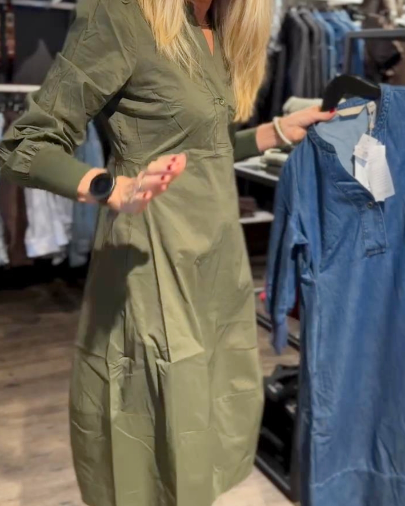 Casual Long Sleeve Button Dress