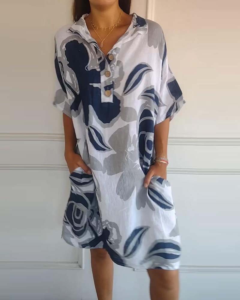Floral print lapel pocket dress