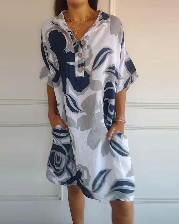 Floral print lapel pocket dress