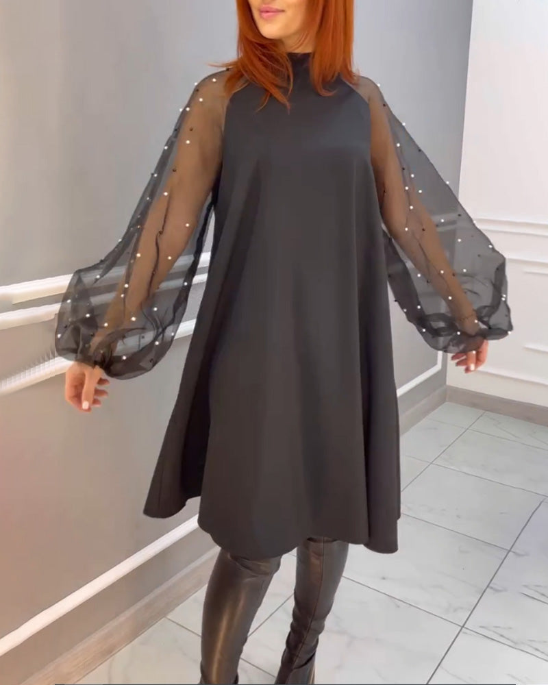 Mesh Loose Dress with High Neck