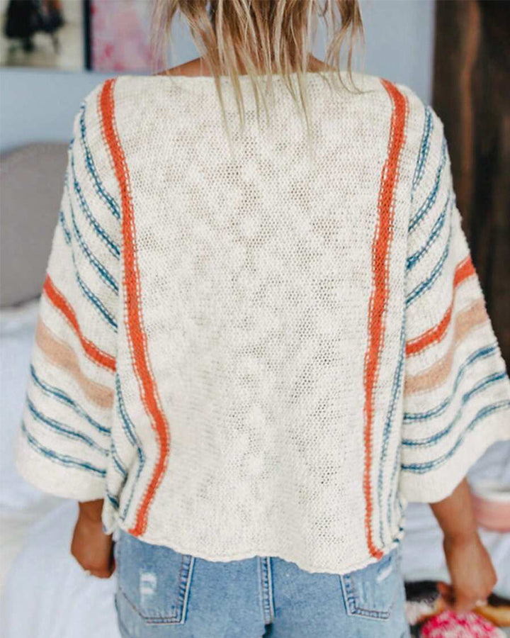 Loose-Fitting Striped Contrast Jumper